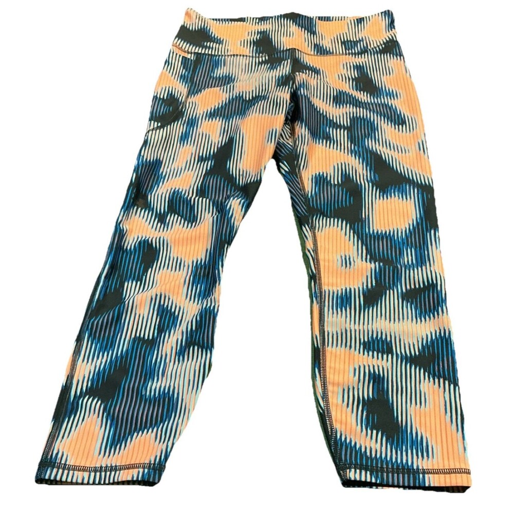 Under Armour Women's Compression Leggings Geometric Black Blue Orange Size L
